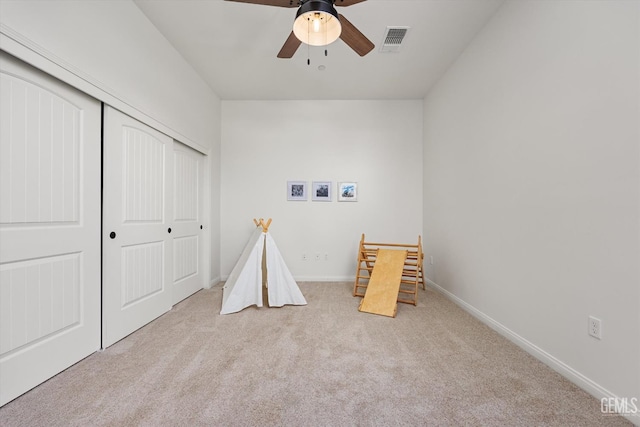 16711 Keystone Pl, Bakersfield, CA 93314 - recreation room featuring a ceiling fan and carpet