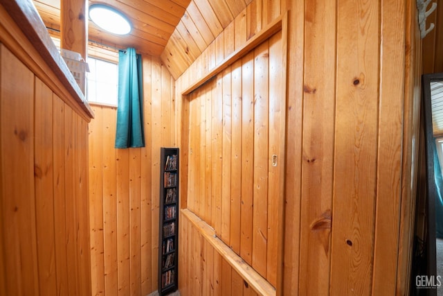 room details with wood walls and wooden ceiling