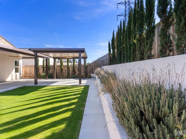 view of yard featuring a fenced backyard and a patio