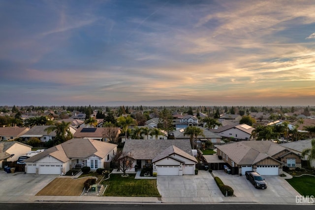 view of aerial view at dusk