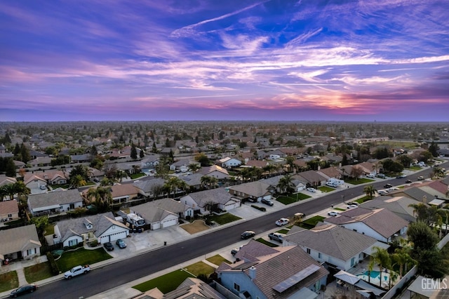 view of aerial view at dusk