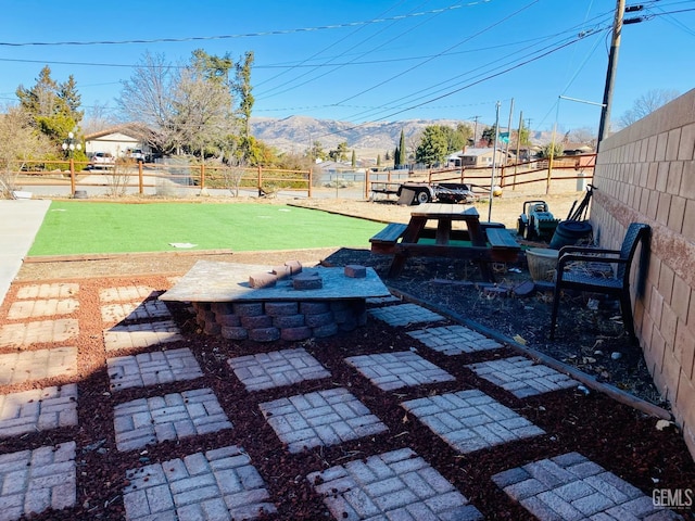 view of patio featuring a mountain view