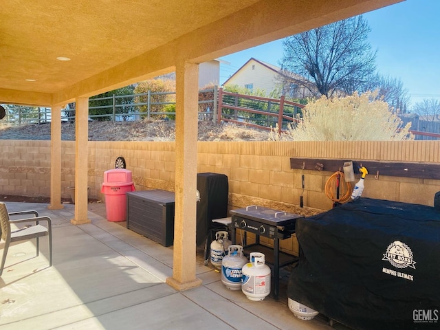 view of patio / terrace featuring a grill