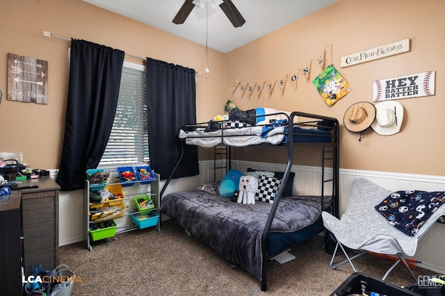 bedroom featuring carpet flooring and ceiling fan