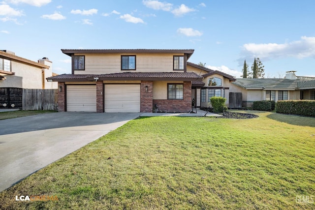 front facade with a front lawn and a garage