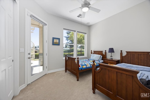 2120 Wedgemont Pl, Bakersfield, CA 93311 - bedroom featuring access to exterior, light carpet, and a ceiling fan