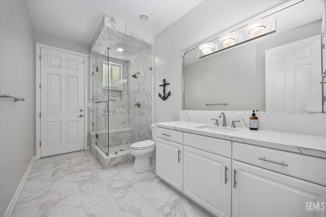 2120 Wedgemont Pl, Bakersfield, CA 93311 - bathroom with marble finish flooring, a marble finish shower, and vanity