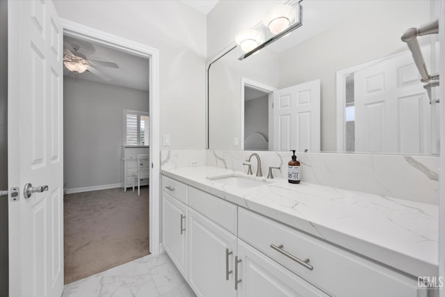 2120 Wedgemont Pl, Bakersfield, CA 93311 - bathroom with vanity, marble finish floors, and a ceiling fan