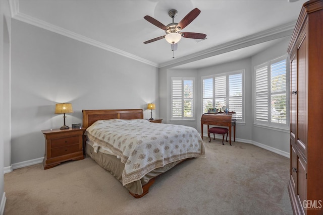 2120 Wedgemont Pl, Bakersfield, CA 93311 - bedroom featuring light carpet, ornamental molding, and a ceiling fan