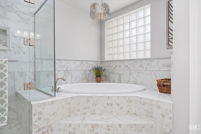2120 Wedgemont Pl, Bakersfield, CA 93311 - bathroom featuring a garden tub and a marble finish shower