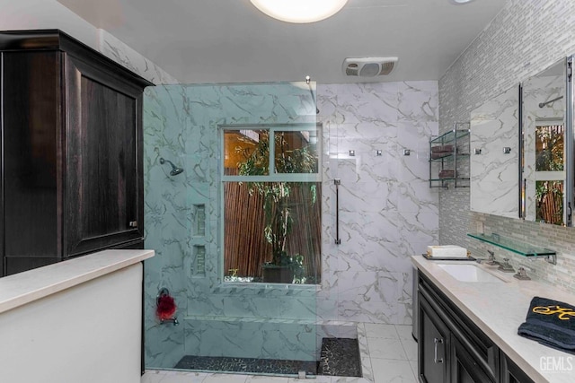 854 Vineland Rd, Bakersfield, CA 93306 - full bath with a marble finish shower, vanity, and marble finish floors