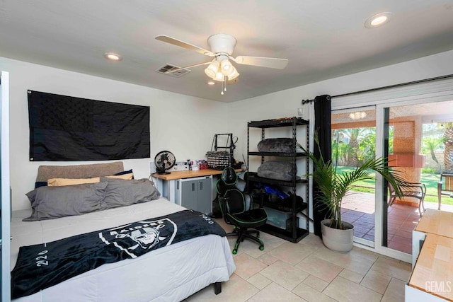 854 Vineland Rd, Bakersfield, CA 93306 - bedroom featuring access to outside, recessed lighting, and a ceiling fan