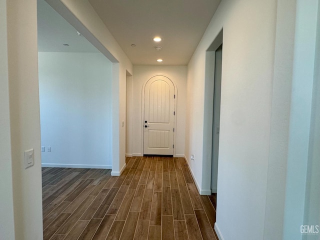 2411 Addlington St, Bakersfield, CA 93311 - hall featuring dark wood-style floors and recessed lighting