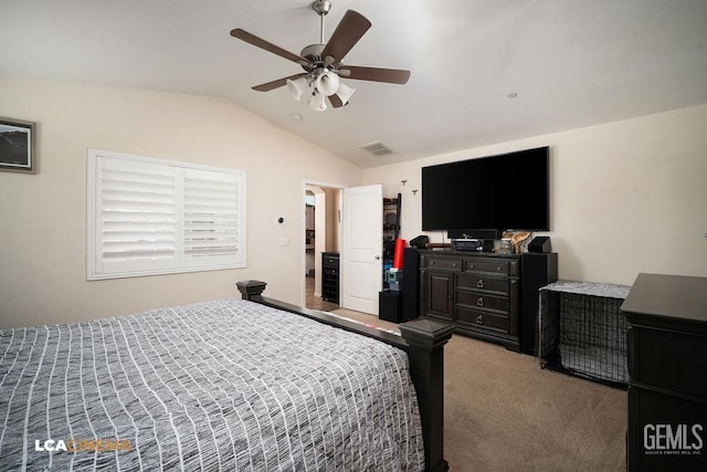 9311 Caliente Creek Ct, Bakersfield, CA 93311 - bedroom featuring lofted ceiling, light colored carpet, and a ceiling fan