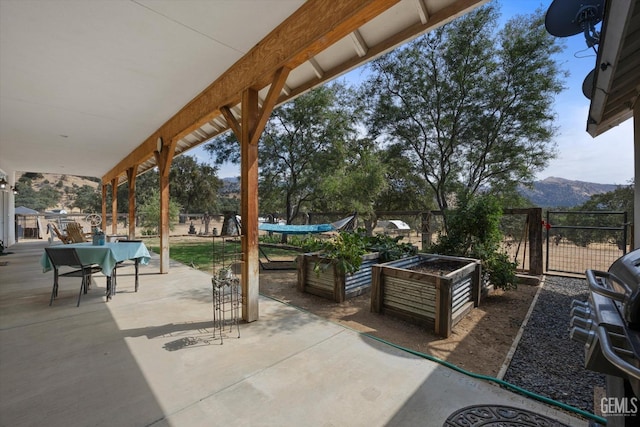 view of patio featuring a mountain view