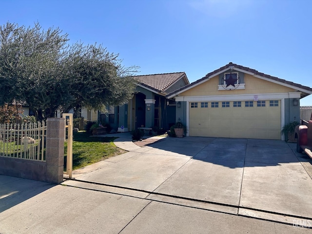 ranch-style home featuring a garage