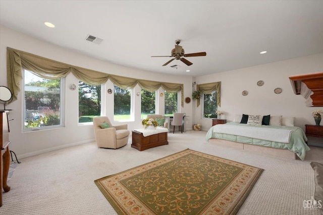 bedroom featuring carpet and ceiling fan