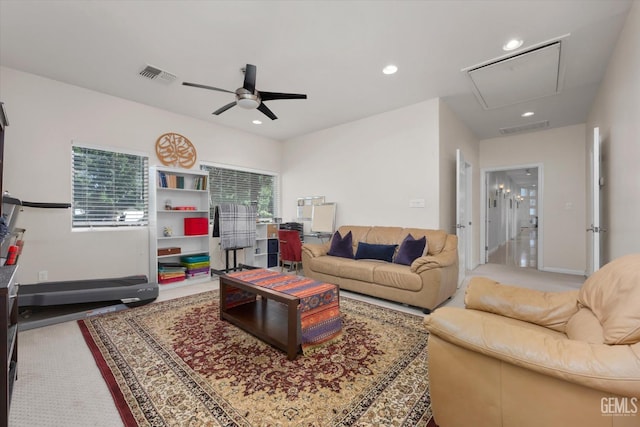 living room featuring ceiling fan