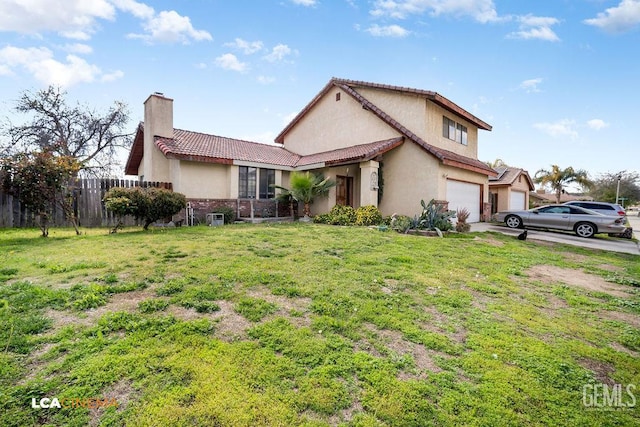 11705 Cactus Dr, Bakersfield, CA 93312 - view of front facade featuring a chimney, stucco siding, driveway, and a garage