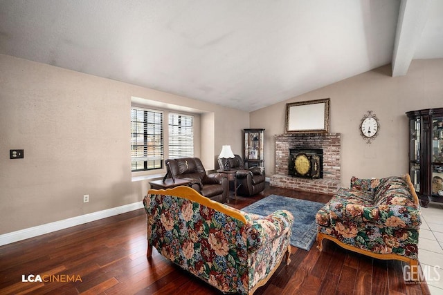 11705 Cactus Dr, Bakersfield, CA 93312 - living room featuring hardwood / wood-style flooring, baseboards, and a brick fireplace