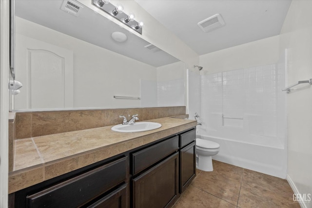 full bathroom featuring vanity, tile patterned floors, toilet, and visible vents