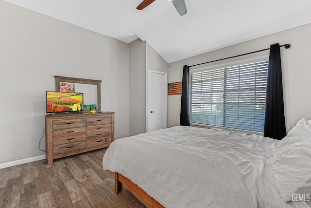 11520 Pinehaven Ave, Bakersfield, CA 93312 - bedroom with vaulted ceiling, wood finished floors, a ceiling fan, and baseboards