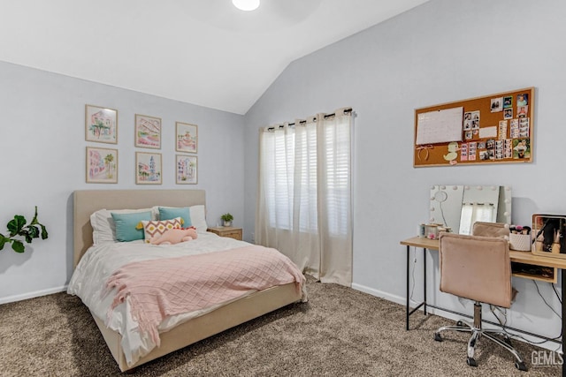 11520 Pinehaven Ave, Bakersfield, CA 93312 - bedroom featuring lofted ceiling, carpet floors, baseboards, and a desk