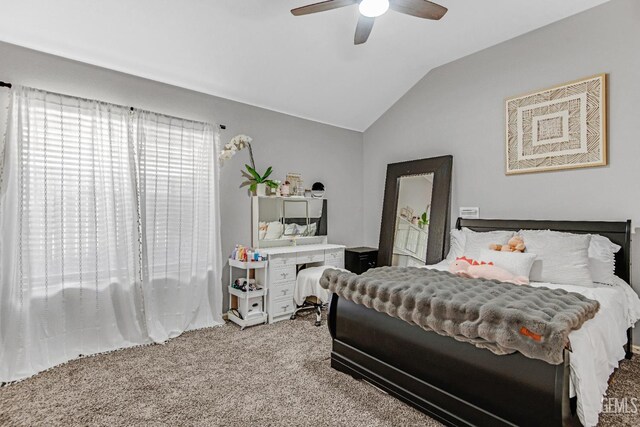 11520 Pinehaven Ave, Bakersfield, CA 93312 - bedroom featuring carpet floors, lofted ceiling, and a ceiling fan