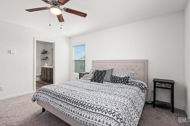 5906 Commonwealth Ave, Bakersfield, CA 93313 - bedroom featuring carpet, connected bathroom, and ceiling fan