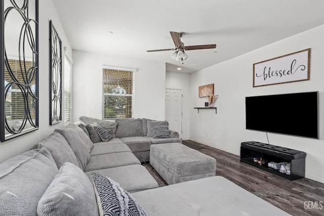 5906 Commonwealth Ave, Bakersfield, CA 93313 - living room featuring wood finished floors and ceiling fan