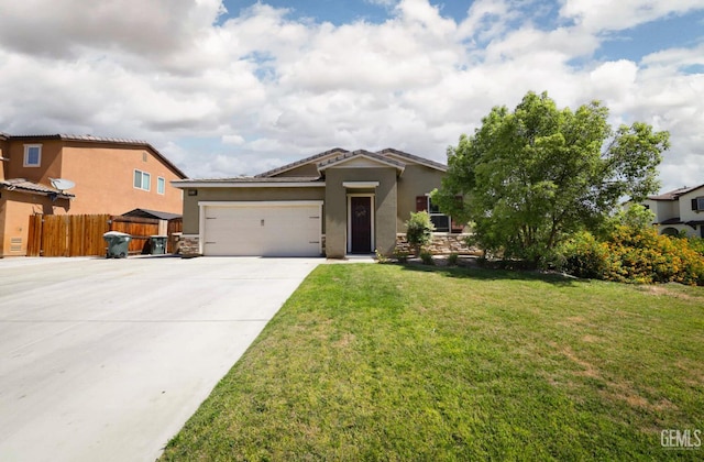 5812 Turquoise Ridge Dr, Bakersfield, CA 93313 - view of front of house with stucco siding, concrete driveway, a garage, and stone siding