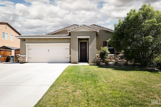 5812 Turquoise Ridge Dr, Bakersfield, CA 93313 - ranch-style house featuring concrete driveway, a garage, stucco siding, and a front lawn
