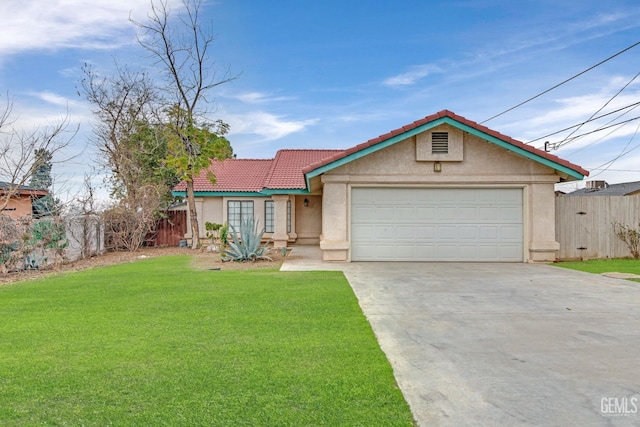 view of front facade with a garage and a front yard