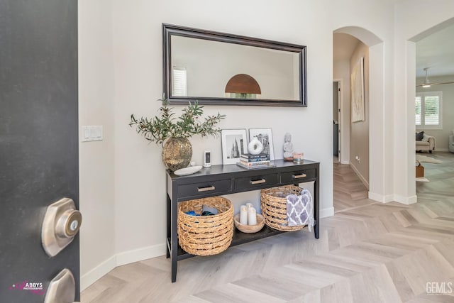 interior space with parquet floors