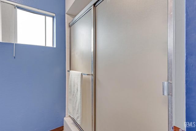 bathroom with a shower stall