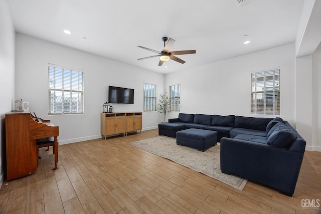 9003 Del Palma Dr, Bakersfield, CA 93314 - living area featuring plenty of natural light, ceiling fan, light wood-style flooring, and recessed lighting