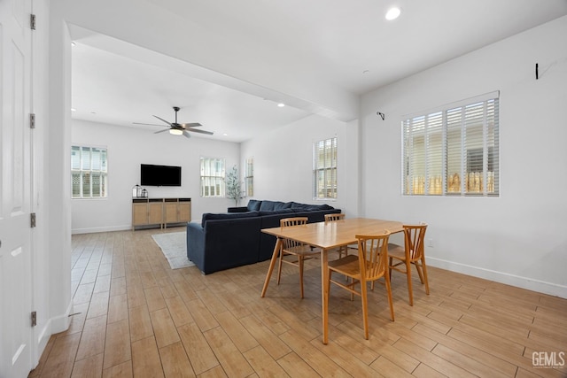 9003 Del Palma Dr, Bakersfield, CA 93314 - dining space with plenty of natural light, light wood-type flooring, ceiling fan, and recessed lighting