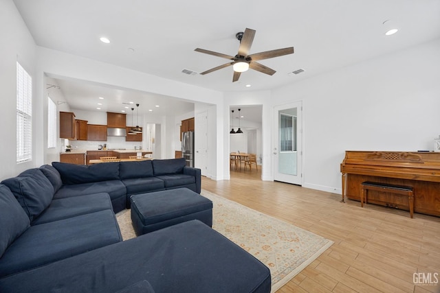 9003 Del Palma Dr, Bakersfield, CA 93314 - living area with ceiling fan, light wood-style flooring, and recessed lighting