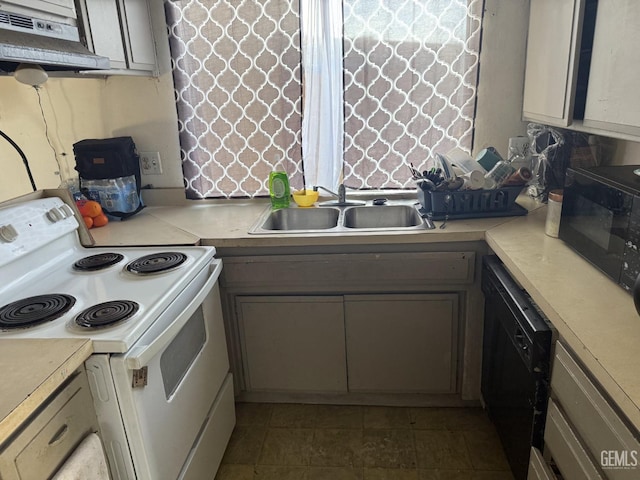 kitchen featuring gray cabinets, sink, and black appliances