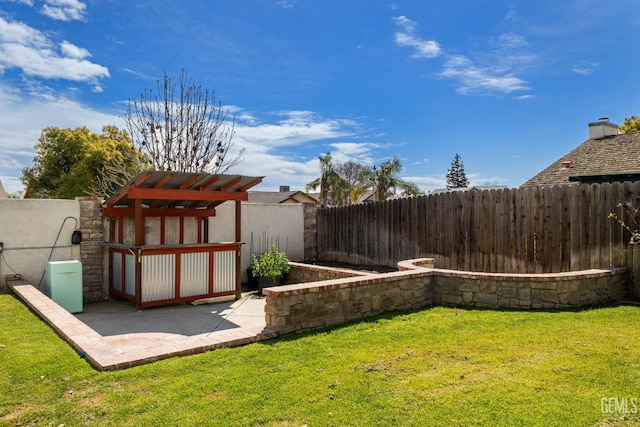 view of yard with a patio and a fenced backyard