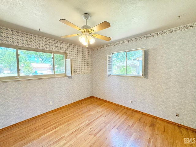 1041 Golden Gate Ave, Dos Palos, CA 93620 - unfurnished room featuring light wood-style floors, healthy amount of natural light, a ceiling fan, and wallpapered walls