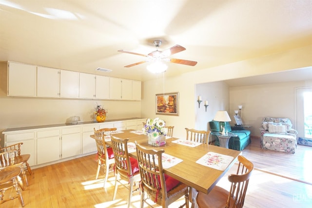 1041 Golden Gate Ave, Dos Palos, CA 93620 - dining area with visible vents, light wood finished floors, and ceiling fan