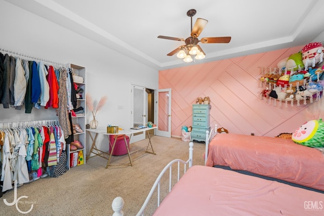bedroom featuring carpet floors and ceiling fan
