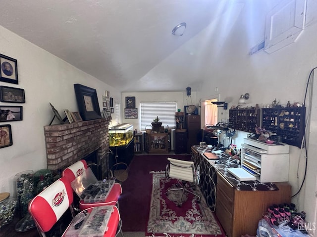 living room with lofted ceiling