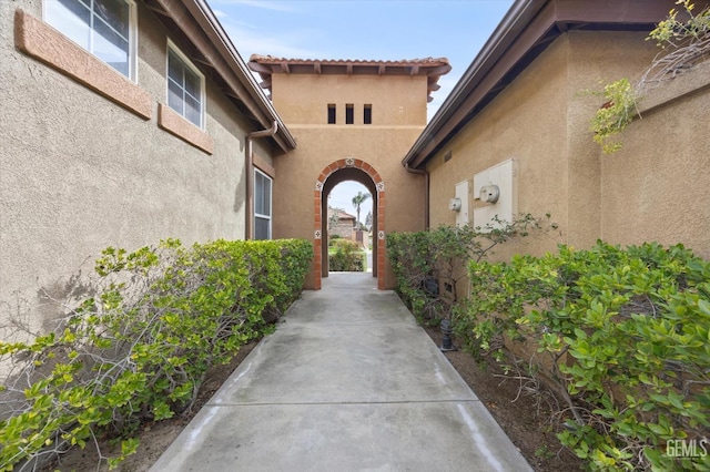 exterior space featuring stucco siding