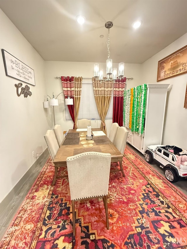 5917 Hawthorn Tree Ln, Bakersfield, CA 93313 - dining area with a chandelier, recessed lighting, and wood finished floors