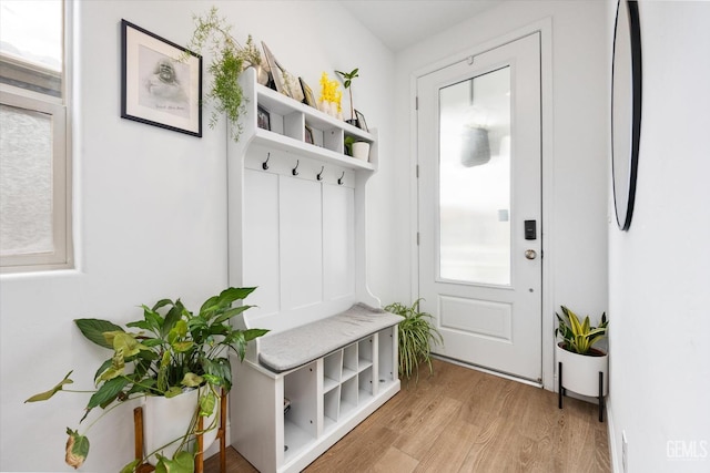 mudroom featuring light wood-type flooring