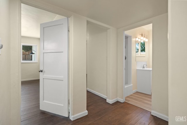 corridor featuring dark wood-type flooring