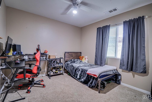 bedroom with carpet floors and ceiling fan