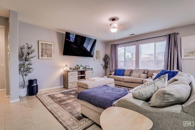 living room featuring light tile patterned floors